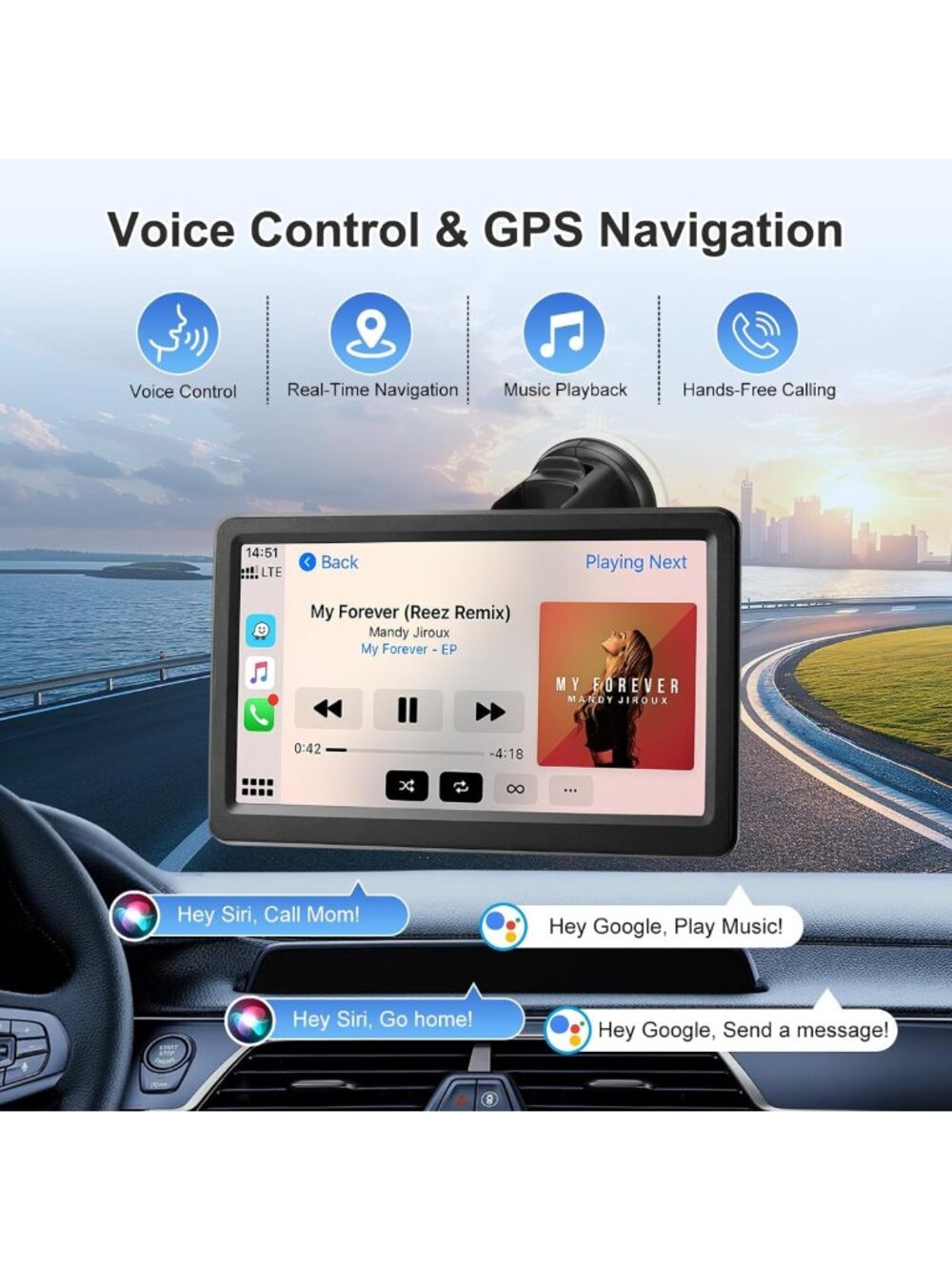 7" Wireless Carplay & Android Auto Screen, HD Touchscreen, GPS, Bluetooth, Voice - Picture 4 of 7